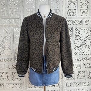 New‎ Look Wool Blend Cheetah Print Full Zip Bomber Jacket Womens Small